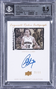 2009-10 UD "Exquisite Collection" #72 Stephen Curry Signed Rookie Card (#21/31) - BGS NM-MT+ 8.5/BGS 10